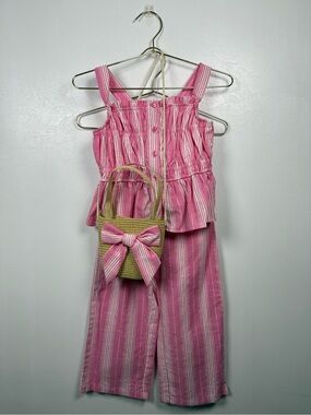 Tahari Girl Pink Stripe Matching Set – Size 6 | 3 Piece Outfit w/ Matching Bag